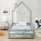 Wooden Twin Size Montessori Floor Bed with Lockable Door Guardrails and House Shape Design